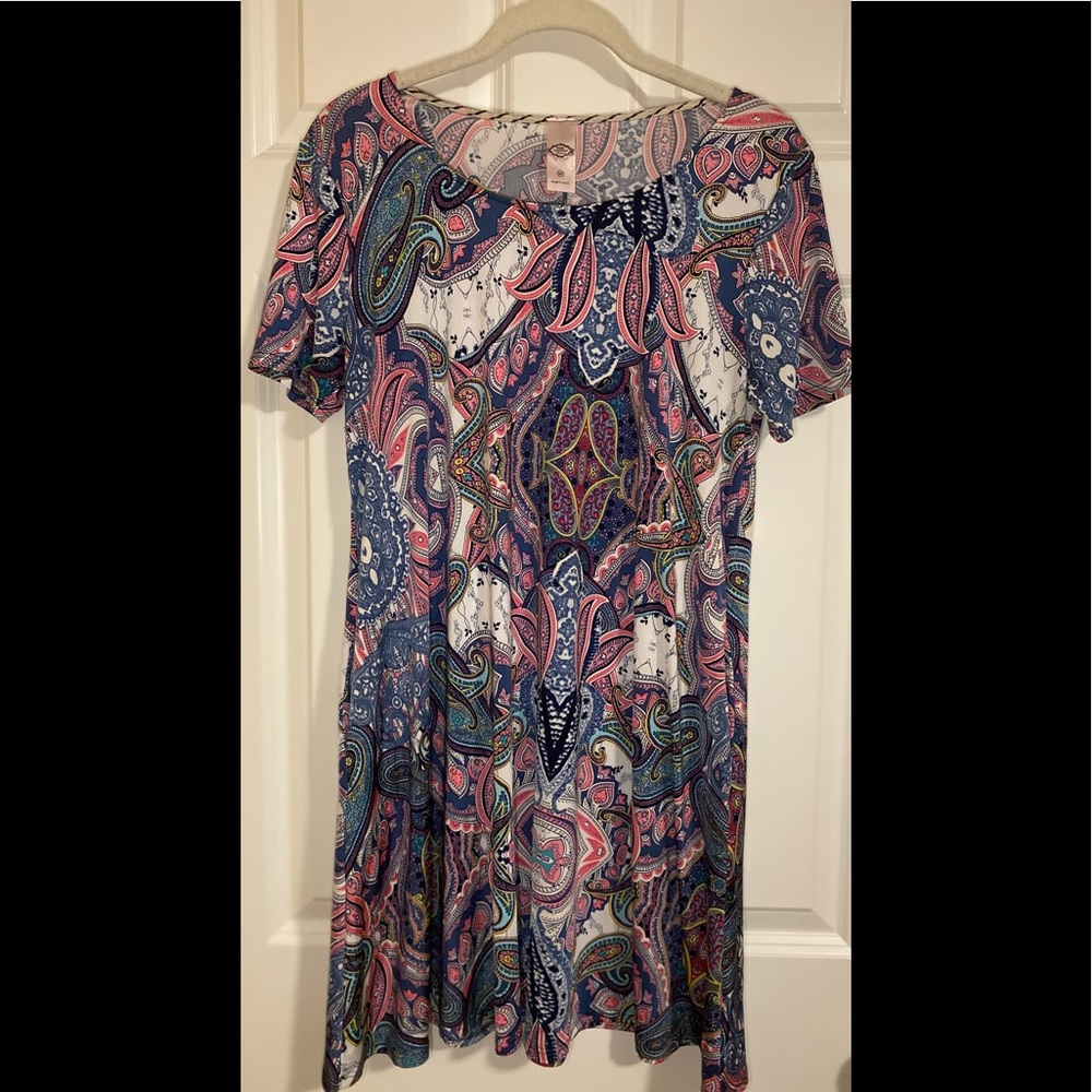 Pink Coconut Boutique paisley scoop neck dress with side pockets.